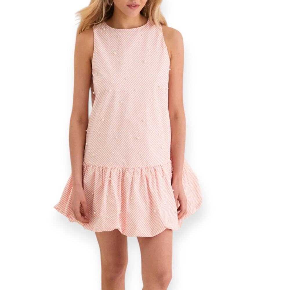 NWT En Saison Peach Ivory Aurora Sleeveless Pearl Mini Dress Size Large Coquette